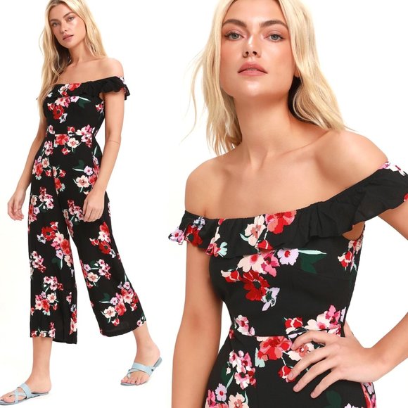 Lulus Pants - NWT Lulu's Pretty Petals Black Floral Print Culotte Jumpsuit